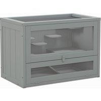 PawHut Wooden Hamster Cage Mouse Mice Rodent Small Animals Hutch Exercise Play House 60 x 35 x 42cm, Grey