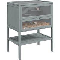 PawHut Wooden Hamster Cage 3 Tier House w/ Storage Shelf, Openable Top for Gerbils, Grey