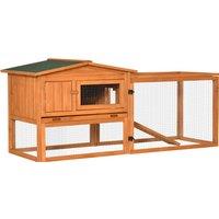 PawHut Rabbit Hutch and Run Outdoor Bunny Cage Wooden Guinea Pig Hide House with Sliding Tray, Hay Rack, Ramp, 156 x 58 x 68cm