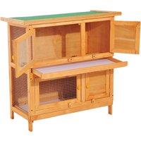 Pawhut Wooden Rabbit Hutch 2 Tiers Bunny House Rabbit Cage w/ Slide-Out Tray and Hinged Opening Roof Small Animal House for Indoor Aosom UK