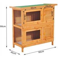 Pawhut 90cm 2 Tiers Rabbit Hutch Wooden Pet Cage W/ Run Bunny House Aosom UK