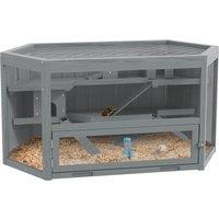 PawHut 3 Tier Wooden Large Hamster Cage with Sliding Tray, Seesaws, Water Bottle, Grey