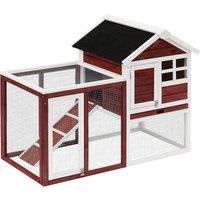 PawHut 122 Wooden Rabbit Hutch Bunny Cage with Waterproof Asphalt Roof, Fun Outdoor Run, Removable Tray and Ramp, Brown