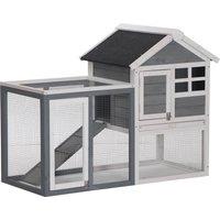 PawHut 2 Tier Wooden Rabbit Guinea Pig Hutch Guinea Pig Cage Bunny Cage Pull Out Tray Small Animal House w/ Ramp 122 x 62.6 x 92 cm