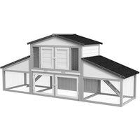 PawHut Large Rabbit Hutch with Run, Outdoor Bunny Cage, with Tray, Ramp - Light Grey Aosom UK