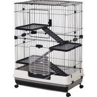 Pawhut 3 Tier Rolling Small Animal Rabbit Cage Chinchillas Hutch Pet Play House with Platform Ramp Removable Tray 81.2 x 52.7 x 110 cm