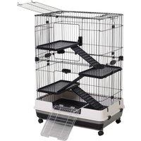 PawHut Small Guinea Pigs Hutches Hutch Pet Play House with Platform, Ramp, Removable Tray for Rabbits, Guinea Pigs, Chinchillas Black and White