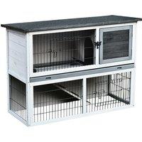 PawHut Small Animal Two-Level Fir Wood Hutch w/ Slide Out Tray Grey Aosom UK