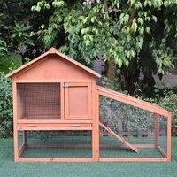 PawHut 2-Tier Solid Wooden Rabbit Hutch, Waterproof Asphalt Roof, Ramp, Removable Tray for Rabbits & Small Pets, Red/Brown Aosom UK