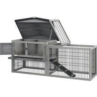 PawHut Wooden Rabbit Hutch with Outdoor Run Grey