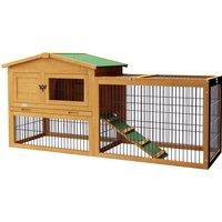 PawHut 2-Level Wooden Rabbit Hutch with Outdoor Run & Green Roof, Yellow, Ideal for Small Rabbits & Pets Aosom UK