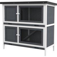 PawHut Double Decker Rabbit Hutch 2 Tier Guinea Pig House Pet Cage Outdoor with Sliding-out Tray, 100x47x91cm, Grey