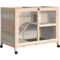 PawHut Wooden Rabbit Hutch Guinea Pigs House Bunny Small Animal Cage W/ Pull-out Tray Openable Roof Wheels 91.5 x 53.3 x 73 cm