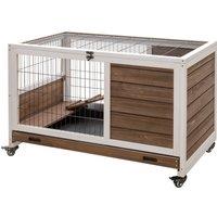 PawHut Wooden Indoor Rabbit Hutch w/ Enclosed Run Brown