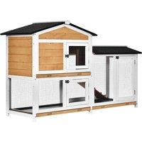 PawHut 2-Tier Rabbit Hutch Wooden Guinea Pig House Pet Cage Outdoor w/ Sliding-out Tray Ramp, 157.4x53x93.5cm, Yellow