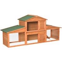 PawHut Small Animal Deluxe XXL Fir Wood 2-Tier Hutch Natural Wood Tone Aosom UK