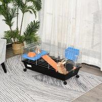 PawHut Pet Abode: 2-Tier Small Animal Cage with Accessories, Secure & Spacious, Blue/Orange Aosom UK