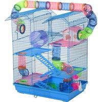 PawHut Hamster Habitat, 5 Tier Cage with Exercise Wheels, Tunnel, Water Bottle, Dishes, Ladder, Blue Aosom UK