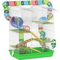 PawHut 5 Tier Hamster Cage Carrier Habitat with Exercise Wheels Tunnel Tube Water Bottle Dishes House Ladder for Dwarf Mice, Green