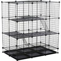 Pawhut 3 Level DIY Pet Playpen Metal Small Animal Cage Guinea Pig Rabbit Ferret Chinchillas Cage 4 Doors Bottom Trays Black Aosom UK