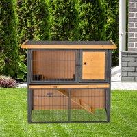 PawHut Wood-metal Guinea Pigs Hutches Elevated Pet House Bunny Cage with Slide-Out Tray Asphalt Openable Roof Lockable Door Outdoor Aosom UK