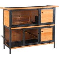PawHut 2-Floor Wooden Rabbit Hutch Bunny Cage Metal Frame Pet House with Slide-Out Tray Feeding Trough Ramp Lockable Door Openable Roof Aosom UK