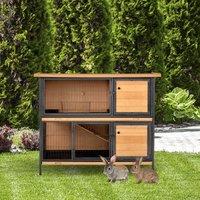 PawHut 2-Floor Wooden Guinea Pigs Hutches Bunny Cage Metal Frame Pet House with Slide-Out Tray Feeding Trough Ramp Lockable Door Aosom UK