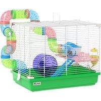 PawHut 2 Tier Hamster Cage, Gerbil Cage with Handle, Exercise Wheels, Tunnel, Water Bottle, Dishes, Ladder, for Dwarf