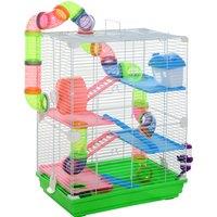 Pawhut 5 Tier Hamster Cage Carrier Habitat Small Animal House w/ Exercise Wheels Tunnel Tube Water Bottle Dishes for Dwarf Mice, Green Aosom UK