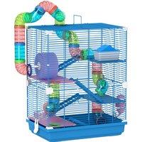 PawHut 5 Tier Hamster Cage Carrier Habitat w/ Exercise Wheels, Tunnel, Blue