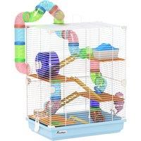 PawHut Small Hamster Cage with 5-Tier Habitat and Tunnel, Fun & Spacious Cage for Hamsters, Light Blue Aosom UK