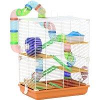 PawHut 5 Tier Hamster Cage Carrier Habitat w/ Exercise Wheels, Tunnel, Orange Aosom UK