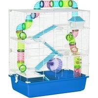 PawHut Large Hamster Cage, 5-Level Gerbil Haven, Small Rodent House, Tunnel Tube System, with Water Bottle, Exercise Wheel, Ramps, 59x36x 69 cm Blue