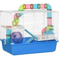 PawHut Large Hamster Cage, 3-Level Small Rodents House, w/ Tube Tunnel, Exercise Wheel, Food Dish, Ramps, Hut, 59 x 36 x 47 cm, Blue Aosom UK