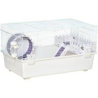 PawHut Two-Tier Hamster Cage, Multi-Storey Gerbil Haven, Small Animal Habitat with Water Bottle, Exercise Wheel, Ladder, White Aosom UK