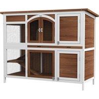 PawHut Two-Tier Wooden Pet Hutch with Openable Roof, Slide-Out Tray Aosom UK