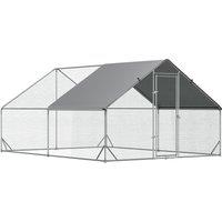 PawHut Walk-In Chicken Coop Run Cage, Large Galvanized Chicken House, Hen Poultry House Pet Playpen w/ Water-Resist Cover, 3 x 4 x 2m Aosom UK