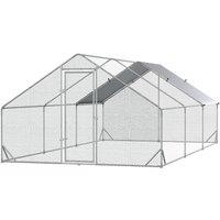 PawHut Large Hen Coop, Galvanised Walk In Chicken Run with Cover 6 x 3 x 2m Silver Aosom UK
