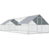 PawHut Chicken Run Galvanised Walk-in Chicken Coop Hen Poultry House Cage Rabbit Hutch with Water-Resist Cover, 3 x 8 x 2m
