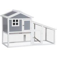 PawHut Wooden Rabbit Hutch, 2 Tier Guinea Pig Cage, Bunny Run, Small Animal House for Indoor Outdoor with Sunlight Panel Roof Slide-out Tray, Grey