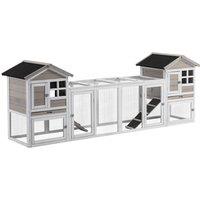 PawHut 2 in 1 Rabbit Hutch, Double Main House Guinea Pig Hutch, Wooden Small Animal House with Run Box, Slide-out Tray, Ramp, 259 x