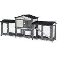 PawHut 2-Tier Large Rabbit Hutch Outdoor with Double Side Run Boxes, No-leak Plastic Tray, Ramp, 230 x 53 x 93.5cm, Light Grey