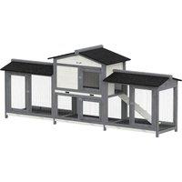 PawHut 2-Tier Large Rabbit Hutch Outdoor with Double Side Run Boxes, No-leak Plastic Tray, Ramp, 230 x 53 x 93.5cm, Light Grey