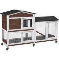 PawHut Pet Hutch, Wooden Two-Tier, with Wheels and Run, Durable, Brown Aosom UK