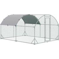 PawHut Walk In Chicken Run Galvanized Chicken Coop Hen Poultry House Cage Rabbit Hutch Pet Playpen Backyard with Water-Resist Cover, 2.8 x 3.8 x 2m