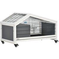 PawHut Rabbit Hutch with Water Bottle, Guinea Pig Cage with Wheels, Bunny Run with Plastic Slide-out Tray, Small Animal House for Indoor, Dark Grey