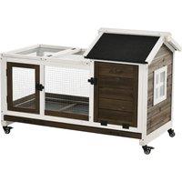 PawHut Wooden Rabbit Hutch with Wheels, Guinea Pig Cage, Small Animal House for with Slide-out Tray, 108 x 58 x 73.5cm, Coffee Aosom UK