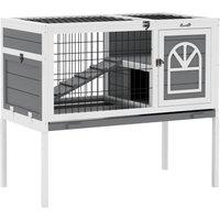PawHut Wooden Rabbit Hutch, Guinea Pig Cage, with Removable Tray, Openable Roof, Grey