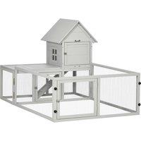 PawHut Wooden Rabbit Hutch with Extra Fenced Area, Large Guinea Pig Cage, Small Animal House for Indoor with Slide-out Tray, Light Grey
