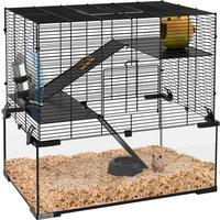 PawHut 3 Tiers Hamster Cage, Gerbil Cage with Deep Glass Bottom, Non-Slip Ramps, Platforms, Hut Exercise Wheels Water Bottle for Syrian Dwarf Hamster